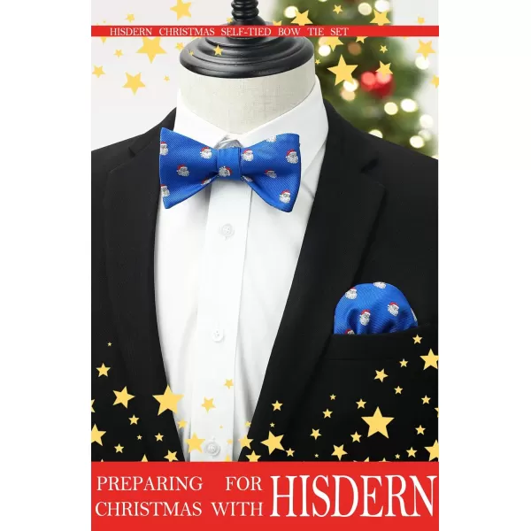 HISDERN Christmas Bow Ties for Men Xmas Self-tied Bowties and Pocket Square Set Festival Woven Bowtie Handkerchief