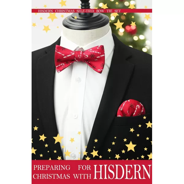 HISDERN Christmas Bow Ties for Men Xmas Self-tied Bowties and Pocket Square Set Festival Woven Bowtie Handkerchief
