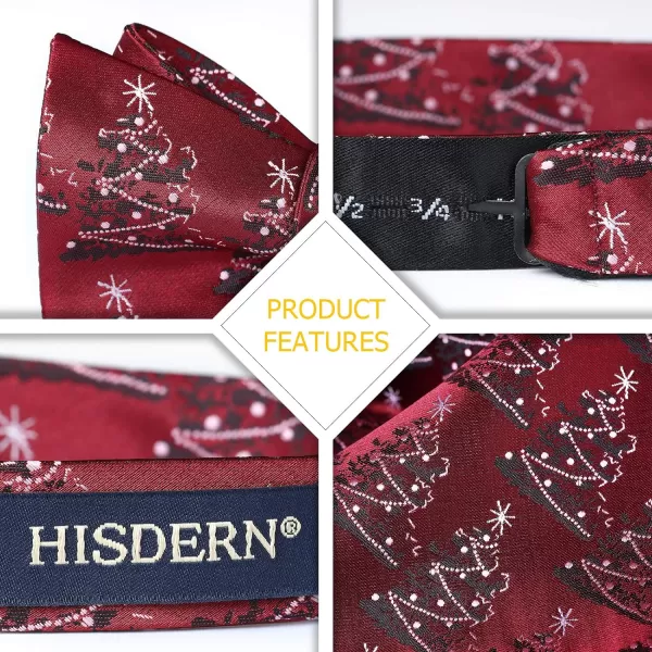 HISDERN Christmas Bow Ties for Men Xmas Self-tied Bowties and Pocket Square Set Festival Woven Bowtie Handkerchief