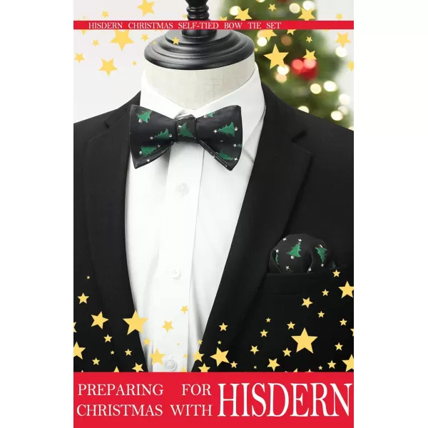 HISDERN Christmas Bow Ties for Men Xmas Self-tied Bowties and Pocket Square Set Festival Woven Bowtie Handkerchief