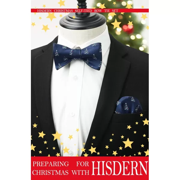 HISDERN Christmas Bow Ties for Men Xmas Self-tied Bowties and Pocket Square Set Festival Woven Bowtie Handkerchief