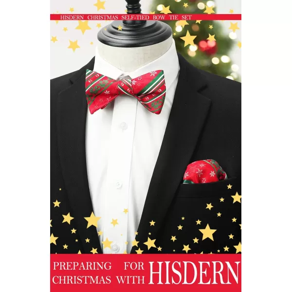 HISDERN Christmas Bow Ties for Men Xmas Self-tied Bowties and Pocket Square Set Festival Woven Bowtie Handkerchief