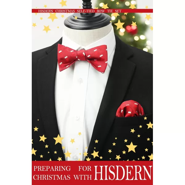 HISDERN Christmas Bow Ties for Men Xmas Self-tied Bowties and Pocket Square Set Festival Woven Bowtie Handkerchief