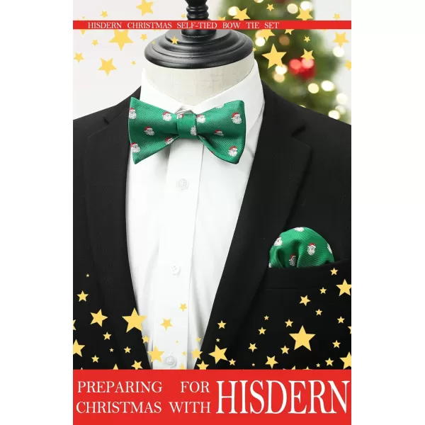 HISDERN Christmas Bow Ties for Men Xmas Self-tied Bowties and Pocket Square Set Festival Woven Bowtie Handkerchief