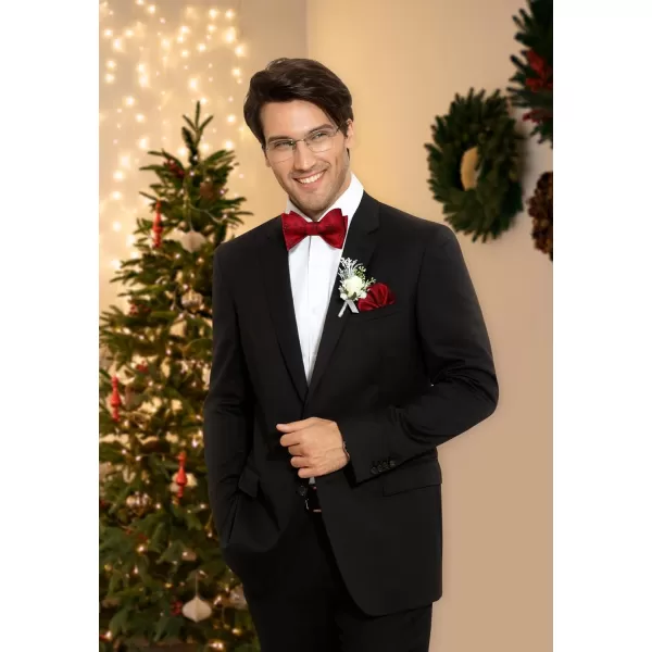 HISDERN Christmas Bow Ties for Men Xmas Self-tied Bowties and Pocket Square Set Festival Woven Bowtie Handkerchief