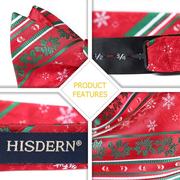 HISDERN Christmas Bow Ties for Men Xmas Self-tied Bowties and Pocket Square Set Festival Woven Bowtie Handkerchief