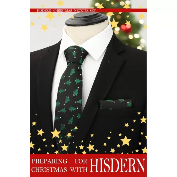 HISDERN Christmas Ties for Men Festival Necktie Boys Funny Vacation Xmas Tie Handkerchief &amp; Pocket Square Set for Party