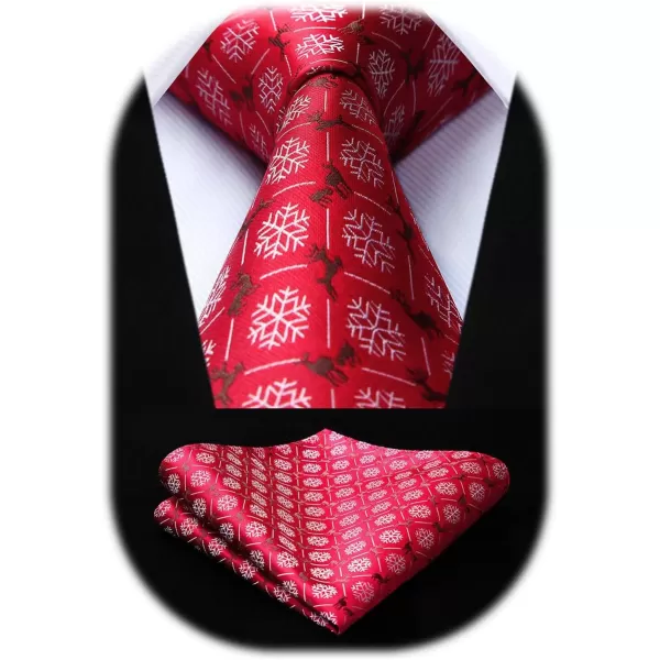 HISDERN Christmas Ties for Men Festival Necktie Boys Funny Vacation Xmas Tie Handkerchief &amp; Pocket Square Set for Party