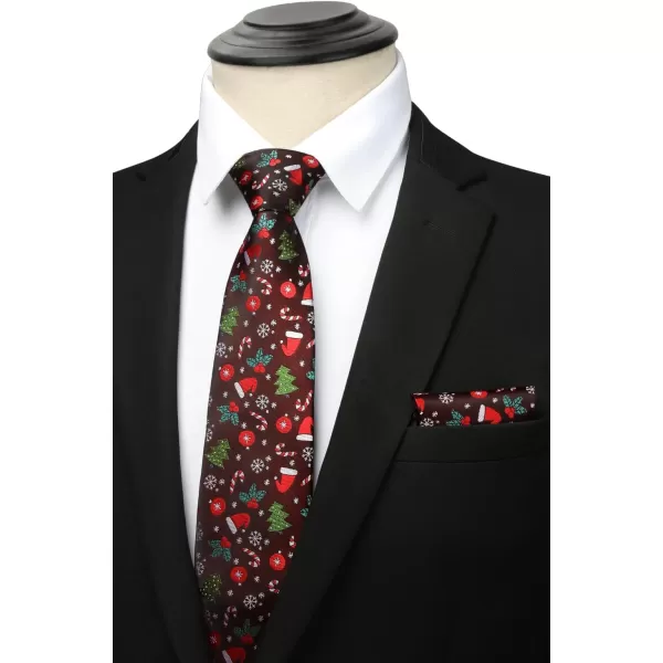 HISDERN Christmas Ties for Men Festival Necktie Boys Funny Vacation Xmas Tie Handkerchief &amp; Pocket Square Set for Party