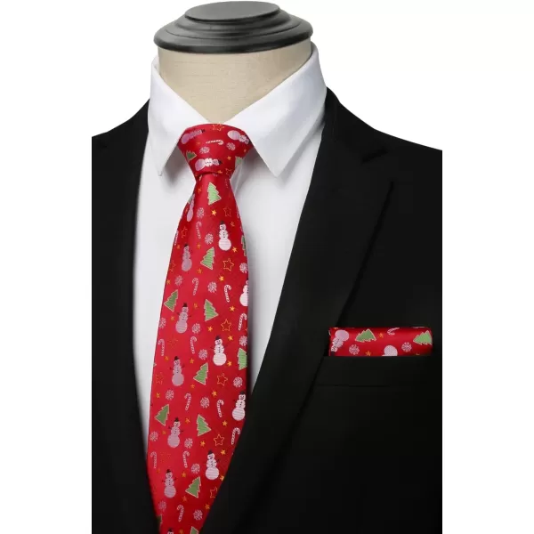HISDERN Christmas Ties for Men Festival Necktie Boys Funny Vacation Xmas Tie Handkerchief &amp; Pocket Square Set for Party
