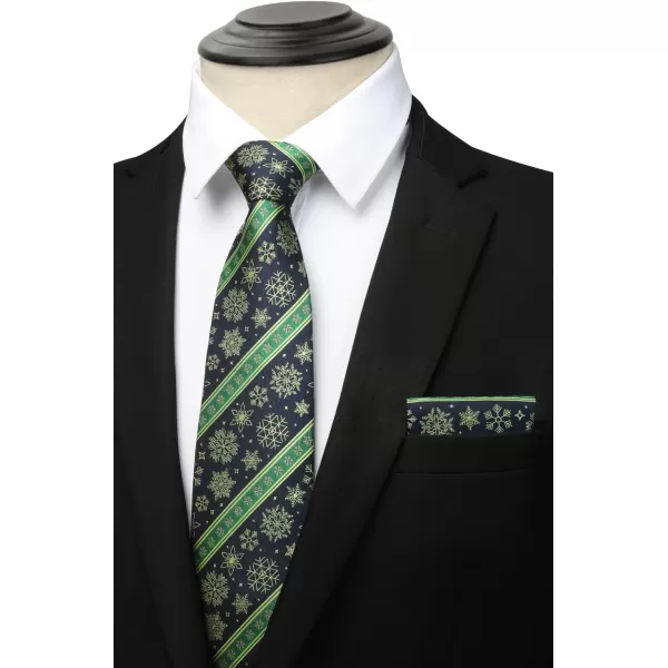 HISDERN Christmas Ties for Men Festival Necktie Boys Funny Vacation Xmas Tie Handkerchief &amp; Pocket Square Set for Party
