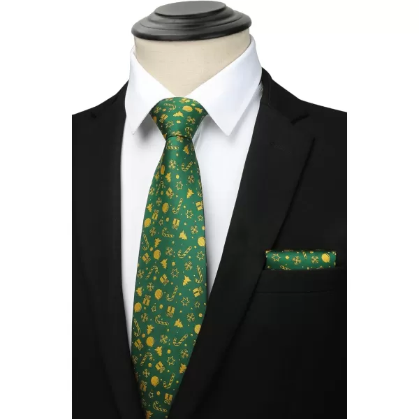 HISDERN Christmas Ties for Men Festival Necktie Boys Funny Vacation Xmas Tie Handkerchief &amp; Pocket Square Set for Party