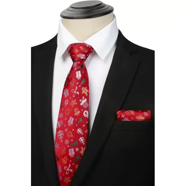 HISDERN Christmas Ties for Men Festival Necktie Boys Funny Vacation Xmas Tie Handkerchief &amp; Pocket Square Set for Party