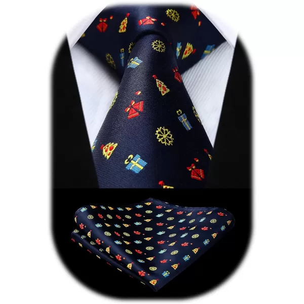 HISDERN Christmas Ties for Men Festival Necktie Boys Funny Vacation Xmas Tie Handkerchief &amp; Pocket Square Set for Party
