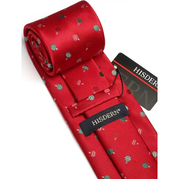 HISDERN Christmas Ties for Men Festival Necktie Boys Funny Vacation Xmas Tie Handkerchief &amp; Pocket Square Set for Party
