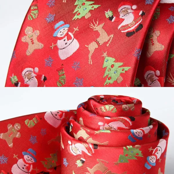 HISDERN Christmas Ties for Men Holiday Festival Funny Tie and Pocket Square Set Vacation Xmas Party Necktie Handkerchief