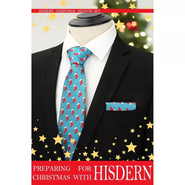 HISDERN Christmas Ties for Men Holiday Festival Funny Tie and Pocket Square Set Vacation Xmas Party Necktie Handkerchief