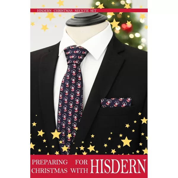 HISDERN Christmas Ties for Men Holiday Festival Funny Tie and Pocket Square Set Vacation Xmas Party Necktie Handkerchief