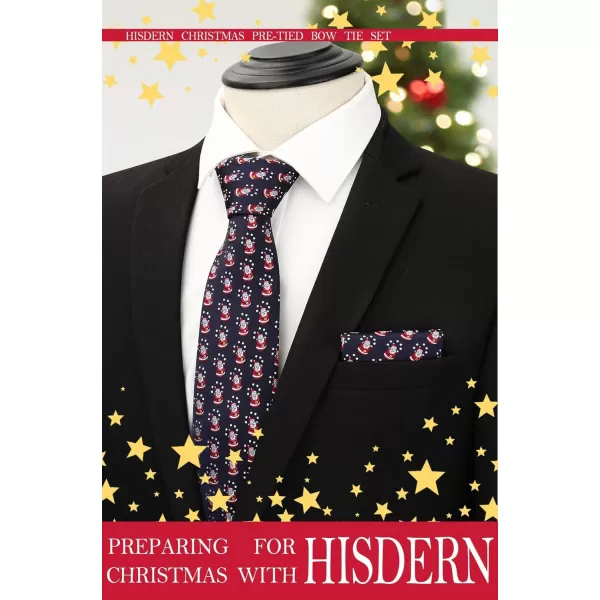 HISDERN Christmas Ties for Men Holiday Festival Funny Tie and Pocket Square Set Vacation Xmas Party Necktie Handkerchief