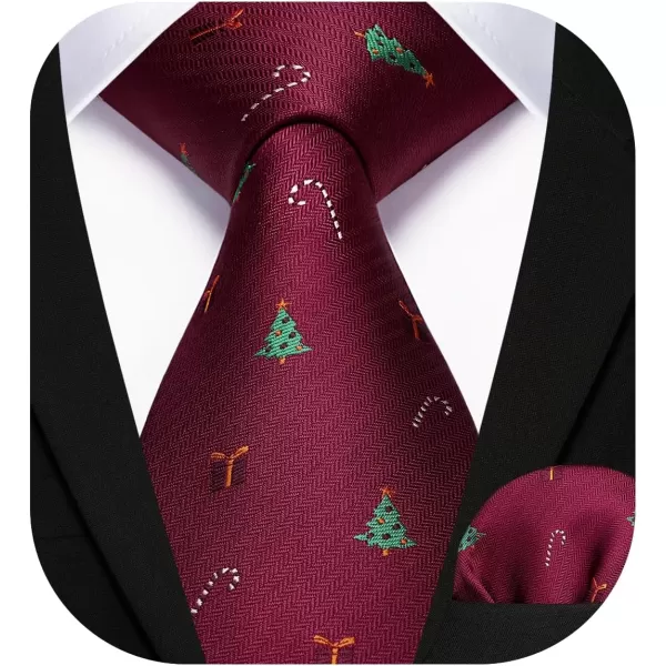 HISDERN Christmas Ties for Men Holiday Festival Funny Tie and Pocket Square Set Vacation Xmas Party Necktie Handkerchief