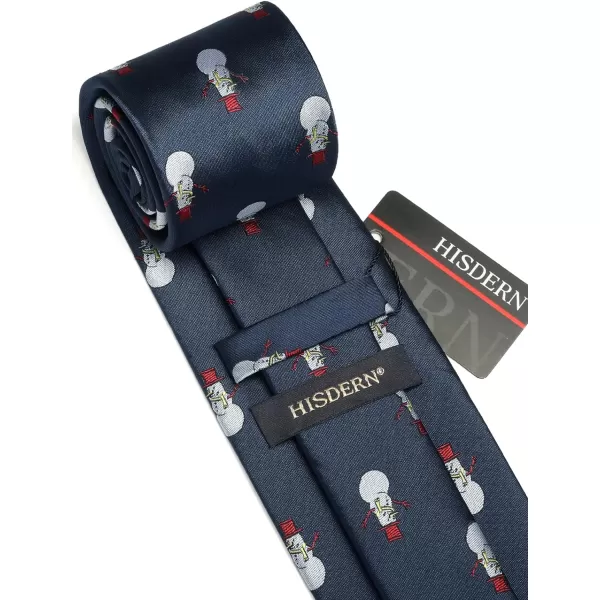 HISDERN Christmas Ties for Men Holiday Festival Funny Tie and Pocket Square Set Vacation Xmas Party Necktie Handkerchief