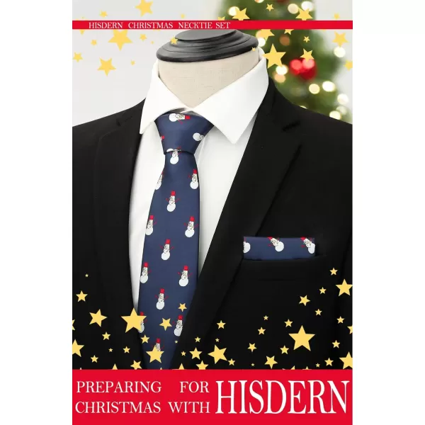 HISDERN Christmas Ties for Men Holiday Festival Funny Tie and Pocket Square Set Vacation Xmas Party Necktie Handkerchief