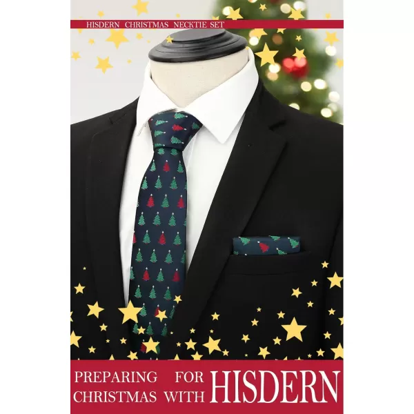HISDERN Christmas Ties for Men Holiday Festival Funny Tie and Pocket Square Set Vacation Xmas Party Necktie Handkerchief