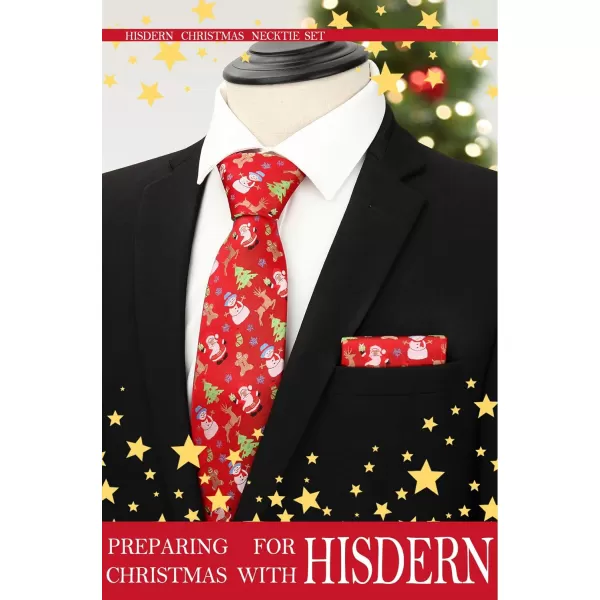 HISDERN Christmas Ties for Men Holiday Festival Funny Tie and Pocket Square Set Vacation Xmas Party Necktie Handkerchief