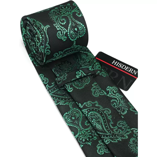 HISDERN Extra Long Ties for Men Classic Floral Tie and Pocket Square Elegant Silk Necktie Handkerchief Set Wedding Party