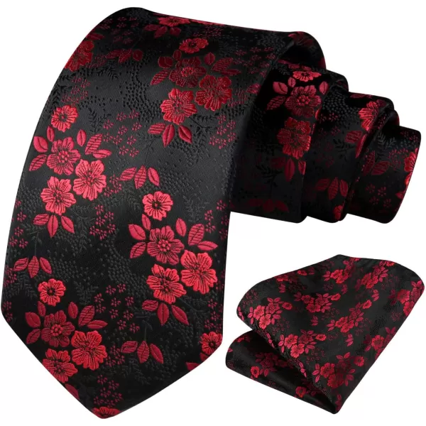 HISDERN Extra Long Ties for Men Classic Floral Tie and Pocket Square Elegant Silk Necktie Handkerchief Set Wedding Party