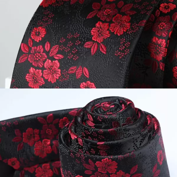 HISDERN Extra Long Ties for Men Classic Floral Tie and Pocket Square Elegant Silk Necktie Handkerchief Set Wedding Party
