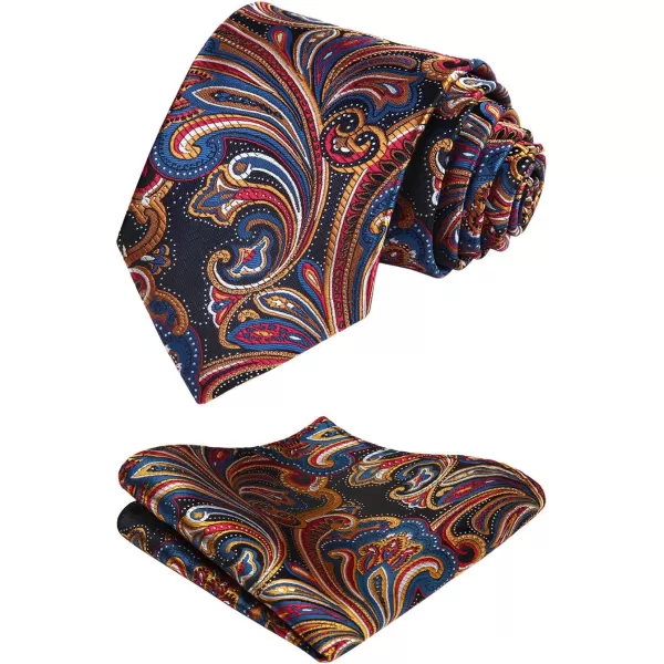 HISDERN Extra Long Ties for Men Classic Floral Tie and Pocket Square Elegant Silk Necktie Handkerchief Set Wedding Party