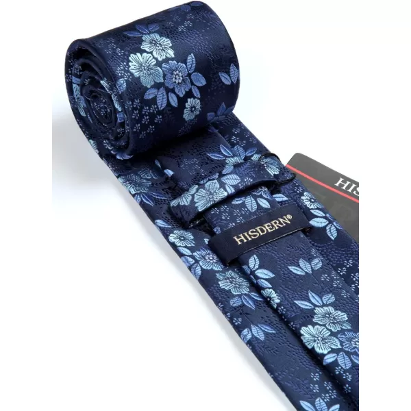 HISDERN Extra Long Ties for Men Classic Floral Tie and Pocket Square Elegant Silk Necktie Handkerchief Set Wedding Party