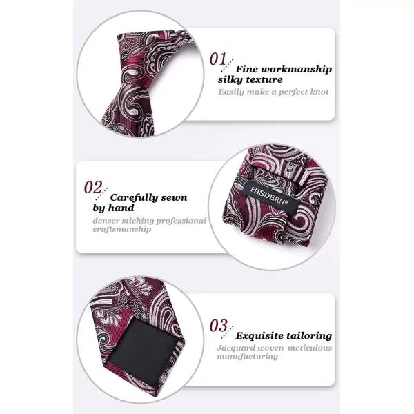 HISDERN Extra Long Ties for Men Classic Floral Tie and Pocket Square Elegant Silk Necktie Handkerchief Set Wedding Party