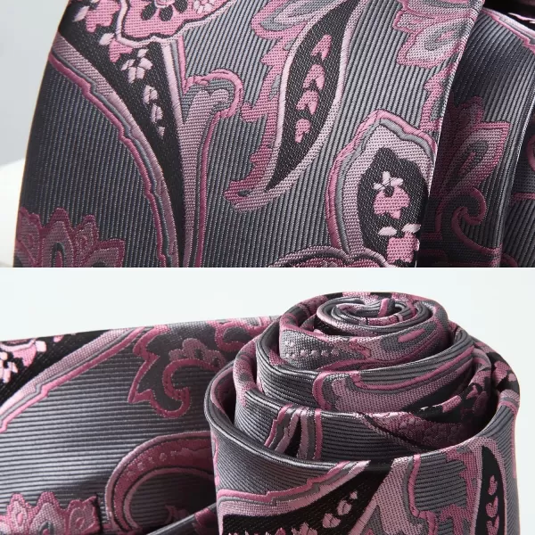 HISDERN Extra Long Ties for Men Classic Floral Tie and Pocket Square Elegant Silk Necktie Handkerchief Set Wedding Party