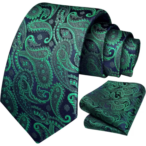 HISDERN Extra Long Ties for Men Classic Floral Tie and Pocket Square Elegant Silk Necktie Handkerchief Set Wedding Party
