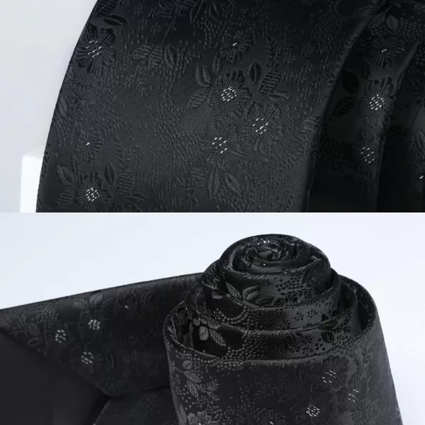HISDERN Extra Long Ties for Men Classic Floral Tie and Pocket Square Elegant Silk Necktie Handkerchief Set Wedding Party