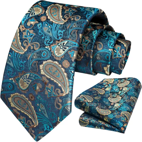 HISDERN Extra Long Ties for Men Classic Floral Tie and Pocket Square Elegant Silk Necktie Handkerchief Set Wedding Party
