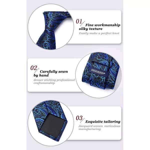 HISDERN Extra Long Ties for Men Classic Floral Tie and Pocket Square Elegant Silk Necktie Handkerchief Set Wedding Party