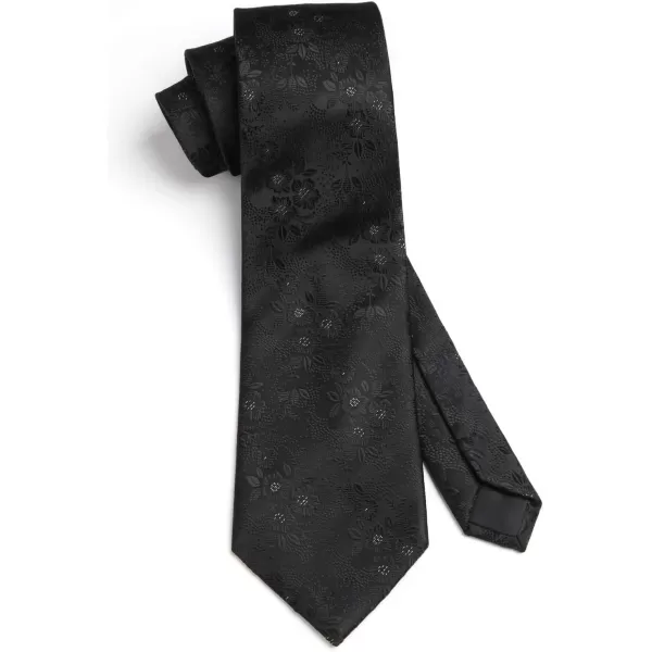 HISDERN Extra Long Ties for Men Classic Floral Tie and Pocket Square Elegant Silk Necktie Handkerchief Set Wedding Party