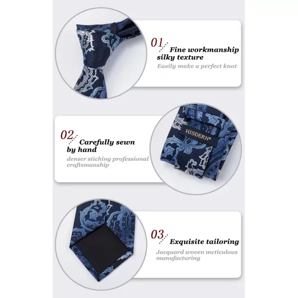 HISDERN Extra Long Ties for Men Classic Floral Tie and Pocket Square Elegant Silk Necktie Handkerchief Set Wedding Party