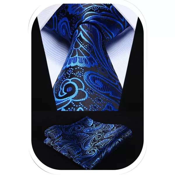 HISDERN Extra Long Ties for Men Classic Floral Tie and Pocket Square Elegant Silk Necktie Handkerchief Set Wedding Party