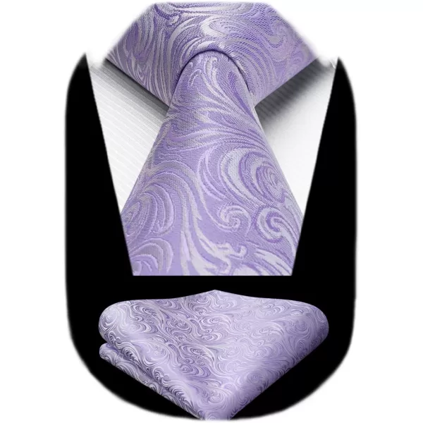 HISDERN Extra Long Ties for Men Classic Floral Tie and Pocket Square Elegant Silk Necktie Handkerchief Set Wedding Party