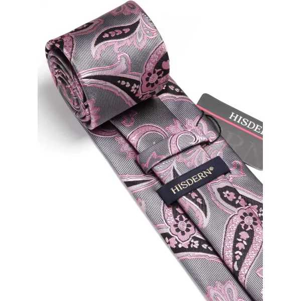 HISDERN Extra Long Ties for Men Classic Floral Tie and Pocket Square Elegant Silk Necktie Handkerchief Set Wedding Party
