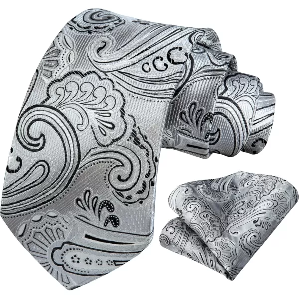 HISDERN Extra Long Ties for Men Classic Floral Tie and Pocket Square Elegant Silk Necktie Handkerchief Set Wedding Party