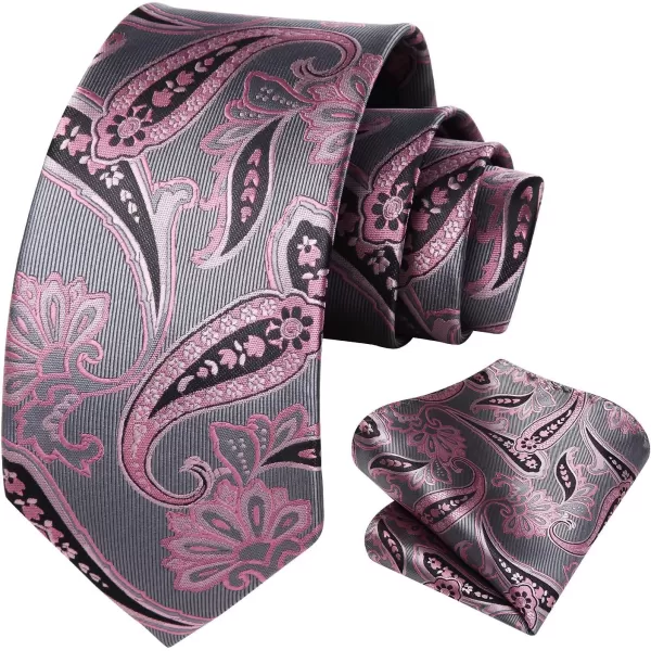 HISDERN Extra Long Ties for Men Classic Floral Tie and Pocket Square Elegant Silk Necktie Handkerchief Set Wedding Party