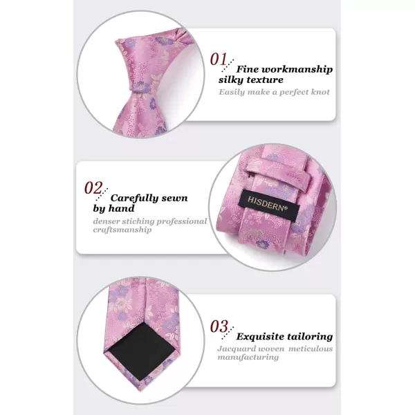 HISDERN Extra Long Ties for Men Classic Floral Tie and Pocket Square Elegant Silk Necktie Handkerchief Set Wedding Party