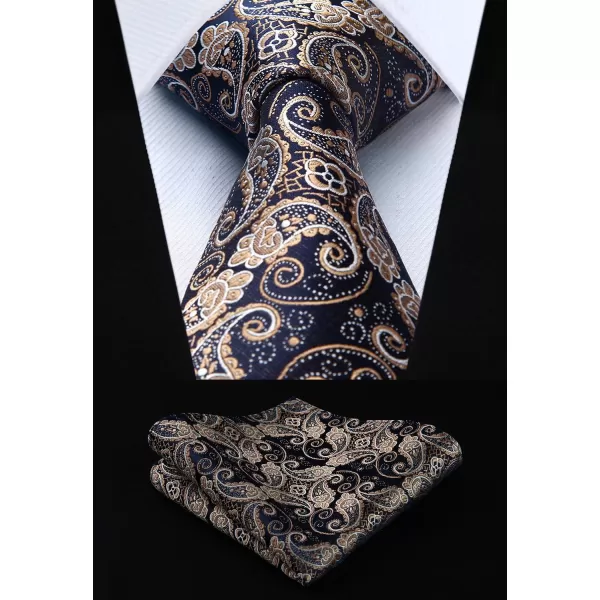 HISDERN Extra Long Ties for Men Classic Floral Tie and Pocket Square Elegant Silk Necktie Handkerchief Set Wedding Party