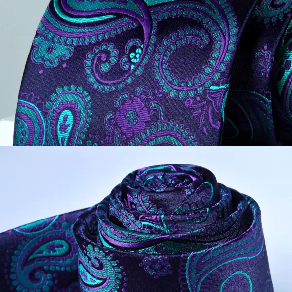 HISDERN Extra Long Ties for Men Classic Floral Tie and Pocket Square Elegant Silk Necktie Handkerchief Set Wedding Party