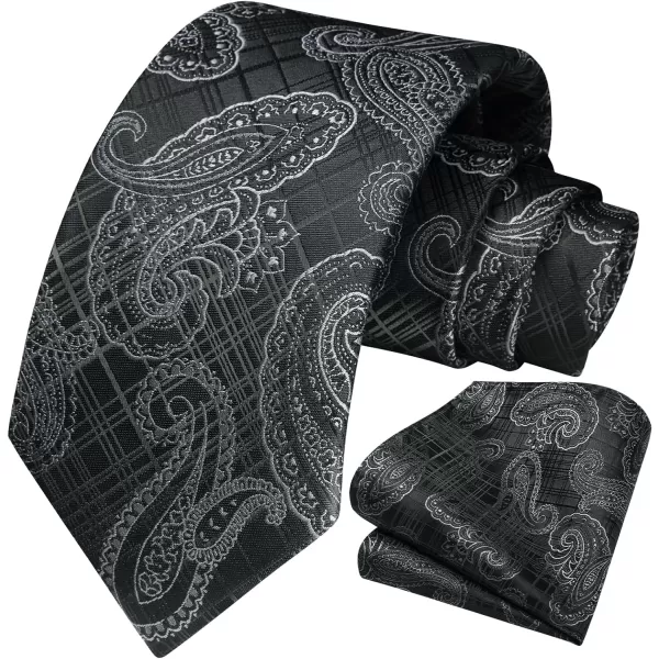 HISDERN Extra Long Ties for Men Classic Floral Tie and Pocket Square Elegant Silk Necktie Handkerchief Set Wedding Party